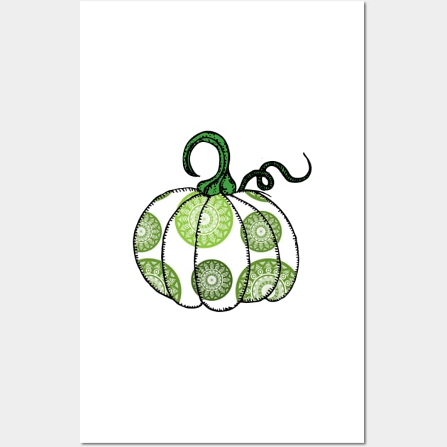 Cute Halloween Green Mandala Pumpkin Wall Art by gillys